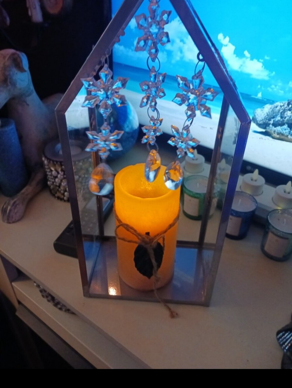 LED Yellow Pillar Candle with Decorative Twine Leaf Accent